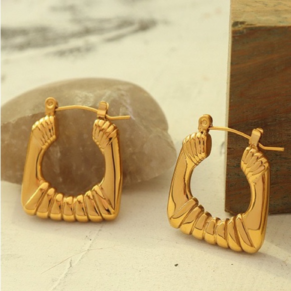 18K Gold Plated Square Hoop Earrings*Cleo Earrings*Rectangle Hoops*Geometric*ML